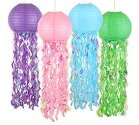 4PCS Hanging Jellyfish Paper Lanterns Kit for Girls Birthday, Baby Room, Bedroom, Ocean Theme Party Decoration