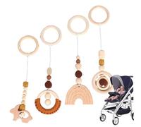 4Pcs Hanging Toys for Baby Gym, Wooden Baby Hanging Toys, Children's Toy Crib Wooden Rattle Toy Bed Pendant for Stroller Crib Bed Newborn Gift Gym