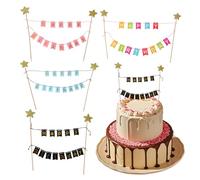 4PCS Happy Birthday Cake Banner, Happy Birthday Banner, Gold Star Cake Topper, Colorful Rainbow Cakes Decoration for Men Women Baby Shower Party Baking Decoration Supplies, 4 Style