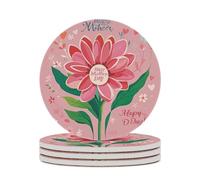 4PCS Happy Mother Day Coasters Non-Slip Round Drink Coasters with Ceramic Stone and Cork Base, Heat Resistant Absorbent 33.00Stone Coaster Set for Kinds of Mugs and Cups, 4 Inch