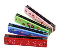 4Pcs Harmonica Printed Cartoon Harmonica with 16 Holes Mouth Organ Educational Wooden Harmonica for Beginners