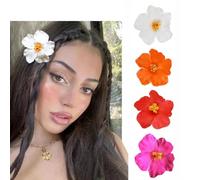 4Pcs Hawaiian Flower Hair Clips,3.5-inch Plumeria Hibiscus Hair Clip,Flower Clips for Women Bridal Wedding, Flower Hair Accessories Clip for Girls Vacation Beach Party