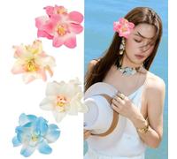 4Pcs Hawaiian Flower Hair Clips,3.5 Inches Artificial Hair Clip Hibiscus Claw Clip Summer Beach Vacation Party Boho Hair Accessories for Women and Girls