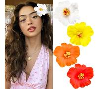 4Pcs Hawaiian Flower Hair Clips for Women,Plumeria Hibiscus Hair Clips Rose Hair Barrettes 3.5 Inch Artificial Flower Clips,Hair Accessories for Vacation Beach Party, Boho Clips for Girls Wedding
