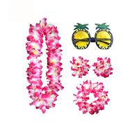 4Pcs Hawaiian Flower Necklace with 1Pcs Pineapple Sunglasses, Hawaiian Garland, Hawaiian Necklace Party Flower Garland Set, Flower Necklace Hawaii for Tropical Beach Hawaiian Party