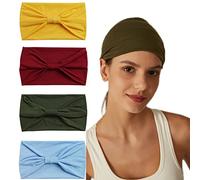 4Pcs Headbands for Women Wide Knotted Turban Bandana Boho Head Scarfs Wraps Yoga Hairbands Fabric Elastic Headband Sport Running Headscarves (PlainRed)