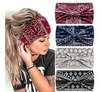 4Pcs Headbands for Women Wide Knotted Turban Bandana Boho Head Scarfs Wraps Yoga Hairbands Fabric Elastic Headband Sport Running Headscarves (Cashew)