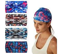 4Pcs Headbands for Women Wide Knotted Turban Bandana Boho Head Scarfs Wraps Yoga Hairbands Fabric Elastic Headband Sport Running Headscarves (Butterfly)