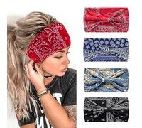 4Pcs Headbands for Women Wide Knotted Turban Bandana Boho Head Scarfs Wraps Yoga Hairbands Fabric Elastic Headband Sport Running Headscarves (Floral)