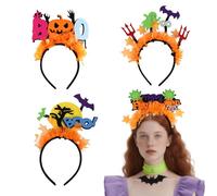 4pcs Headdress Fluorescent Halloween Headbands, Neon Color Pumpkin Devil Ghost Spider Web Non-Woven Headbands for Role Playing Accessories Party Festival Decorations