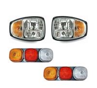 4PCS Headlight & Rear Tail Light Set for JCB Backhoe Loader, Telehandler, Fastrac, Wheeled Loader - Left & Right Pair with Indicators, 12V Bulbs, 6-Pin Socket - Replaces OEM 700/50192 & 700/50194