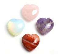 4Pcs Healing Crystals and Heart Stones, Amethyst Rose Quartz Opal Agate Crystal Set Bulk, Polished Love Worry Stones Palm Thumb Pocket Stone Reiki Meditation Pink Heart Anxiety Relief Gifts for