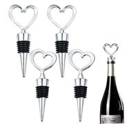 4PCS Heart Shape Wine Bottle Stoppers, Valentine's Day Wine Bottle Stoppers for Wine Beverage Bottle Sealers Cover Reusable Wine Corks Sealing Saver for Wine Champagne Beer Collection