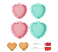4PCS Heart Shaped Cake Tin Set, Silicone Baking Tray with Scraper Oil Brush, Bread Loaf Tin for Baking, Love Hearts Silicone Cake Moulds Non-Stick for Muffins Puddings Bread(8 Inch & 6 Inch)