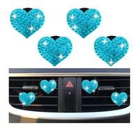 4PCS Heart-Shaped Car Vent Clips with Rhinestone,Bling Air Vent Clips Car Decorations,Premium Shiny Car Clips for Vents Accessories Interior (Lake Blue)