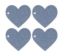 4PCS Heart Shaped Silicone Placemats, Non Slip Heat Resistant Dinning Table Mat with Drainage Design, Washable Food Grade Silicone Mat for Pet Feeding Kitchen Sink Grey