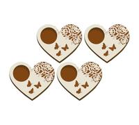 4pcs Heart-shaped Wooden Candlestick with Butterfly Cutout | Natural Wood Material, Rustic Romantic Style, Stable Base for Even Candlelight Diffusion, Wedding Decor