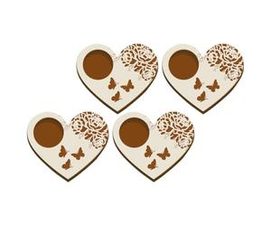 4pcs Heart-shaped Wooden Candlestick with Butterfly Cutout | Natural Wood Material, Rustic Romantic Style, Stable Base for Even Candlelight Diffusion, Wedding Decor