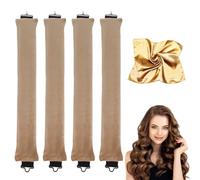 4Pcs Heatless Curlers, No Heat Rollers With Square Head Scarf, Soft Overnight Blowout Rods for Long and Short Hair, Lazy DIY Styling Tools (Khaki)