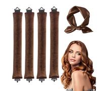 4PCS Heatless Curling Rods & Blowout Rods with Hair Scarf - Overnight No Heat Curls for Women, 30CM Brown Hair Rollers for Long/All Hair Types, Sleep-Friendly DIY Styling