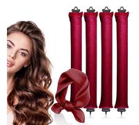 4PCS Heatless Curling Rods, Heatless Blowout Rods with Satin Silk Head Hair Scarf - No Heat Hair Rollers for All Hair Types - DIY Overnight Blowout Rods (Red, One Size)