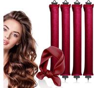 4PCS Heatless Curling Rods, Heatless Blowout Rods with Satin Silk Head Hair Scarf - No Heat Hair Rollers for All Hair Types - DIY Overnight Blowout Rods (Red, One Size)