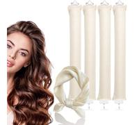 4PCS Heatless Curling Rods, Heatless Blowout Rods with Satin Silk Head Hair Scarf - No Heat Hair Rollers for All Hair Types - DIY Overnight Blowout Rods (Champagne, One Size)
