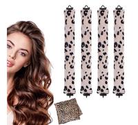4PCS Heatless Curling Rods, Heatless Blowout Rods with Satin Silk Head Hair Scarf - No Heat Hair Rollers for All Hair Types - DIY Overnight Blowout Rods (Leopard, One Size)