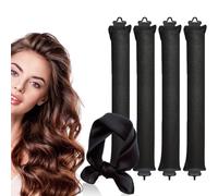 4PCS Heatless Curling Rods, Heatless Blowout Rods with Satin Silk Head Hair Scarf - No Heat Hair Rollers for All Hair Types - DIY Overnight Blowout Rods (Black, One Size)