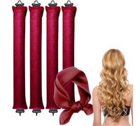 4PCS Heatless Curling Rods,with Satin Silk,Jumbo Flexi Rods for Hair,Overnight Blowout Rods Heatless Curling Rod for Long Hair,Blow Out Rods for All Hairs Types(Red)