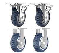 4Pcs Heavy Du 5" Off-Road Swivel Caster Wheels with Brake, Industrial Transport Trolley Replacement Wheels, PE Casters for Smooth li