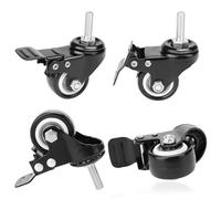 4PCS Heavy Duty Castor Wheels 2 Inch with Brake and Threaded Stem M8X25mm Swivel Trolley Furniture Caster Strong Hold 300KG