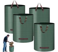 4pcs Heavy Duty Garden Waste Bags, 272 Litre Reusable Garden Garbage Sacks with Handles, Foldable Leaf Rubbish Collecting Bags, Camping Refuse Bags for Debris, Trash, Waste Plant, Grass, Leaves(Green)