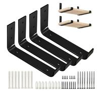 4Pcs Heavy Duty L Shape Shelf Brackets, 200mm(8 inch) Black Industrial Metal Scaffold Board Shelf Bracket for Wall Mounted Shelves with Matching Screw and Anchors, 200x30x110mm