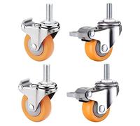 4pcs Heavy Duty M8/M10 Threaded Stem Caster Wheels, 330lb Load Capacity, 360° Swivel Rubber & Steel Casters for Furniture, Equipment & Industrial Use, No Brakes