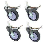 4pcs Heavy Duty PU Dining Cars Caster,4in Swivel Stem Furniture Wheel,with Insert Plunger M11,No Noise,with Rubber Sleeve,Capacity 280kg,for Kitchen Hotel Trolley Workben,Brake-11x35mm