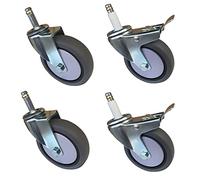 4pcs Heavy Duty PU Dining Cars Caster,4in Swivel Stem Furniture Wheel,with Insert Plunger M11,No Noise,with Rubber Sleeve,Capacity 280kg,for Kitchen Hotel Trolley Workben,Brake+universal-11x50mm