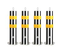 4PCS Heavy Duty Stainless Steel Parking Bollards with Reflective Stripes, Yellow Safety Posts for Traffic Control, Removable Outdoor Traffic Barriers, Durable P