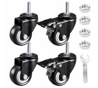 4pcs Heavy Duty Swivel Caster Wheels 50mm PU Trolley Wheels for Office Chairs Rubber Transport Casters with 2 Brakes & 2 No Brakes M8x15mm Threaded Design