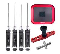4pcs Hex Screw Driver Set (1.5mm 2.0mm 2.5mm 3.0mm) and 4-Way Cross Wrench, 17mm Wheel Wrench, RC Screw Tray RC Repair Tools Kit for RC Helicopter Car Drone Multi-Axis