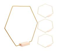 4pcs Hexagon Floral Hoop Gold Metal Wreath Frame with Wood Base | Stable Placement, Sturdy Stand, Versatile Display, Minimalist Modern Styling, Suitable for Parties and Festive Events