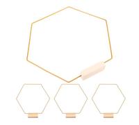 4pcs Hexagon Gold Metal Floral Hoop with Wood Stand for Centerpieces | Minimalist Modern Style, Stable Placement and Versatile Display, Wood and Iron Construction for Parties