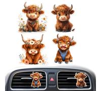 4Pcs Highland Cow Car Vent Clips, Cute Car Vent Air Fresheners with Funny Pattern, Creative Car Accessories for Car Interior Decor, Creative Highland Cow Gifts for Women & Girls