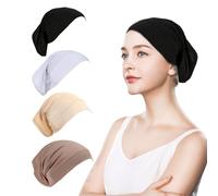 4Pcs Hijab Undercap Breathable Modal Elastic Head Wraps for Women Islamic Muslim Under Hijab Cap Inner Under Scarf Hat Turban with Tie Back Closure for Girls Makeup Sleep Shopping