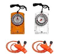 4Pcs Hiking Compass and Whistle Set, Camping Whistle with Adjustable Reflective Lanyards, Orienteering Navigation Tools for Camping, Trekking & Map Reading, Adults & Kids Exploration Gear