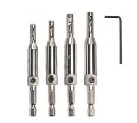4Pcs Hinge Drill Bit Self Centring, 1/4" Drill Guide Set HSS Self, Centering Drill Bit Set with 4 Pcs Drill Bit Set and 1 Hex Keys for Door Window Cabinet Woodworking Hardware Hinge Pilot Hole Drill
