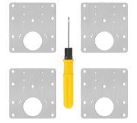 4Pcs Hinge Repair Plate, Stainless Steel Kitchen Cupboard Door Cabinet Hinge Repair Plate with 1Pcs Phillips Screwdriver, Flat Fixing Joining Mending Plates Brackets for Shoe Cabinet, Wardrobe