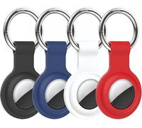 4pcs Holder Case for Air Tags Ultra Light Silicone Sleeve for Tracker Durable Anti-Scratch Protective Skin Cover with Anti-Losing Keychain Ring Accessory Compatible with Air Tracker Tags 4 Colour