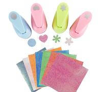 4Pcs Hole Punch for Crafts, YRYUNRUI Fun Paper Punch, Different Shape Punch Set with 50Pcs Glitter Paper, Single Hole Punch for Crafts, DIY, Scrapbook, Greeting Card, Gift
