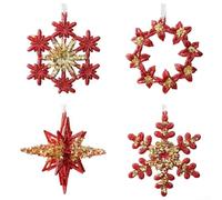 4pcs Holiday Ornament Set Including Snowflake, Wreath, Sunflower, and Exploding Star Designs for Seasonal Decorating